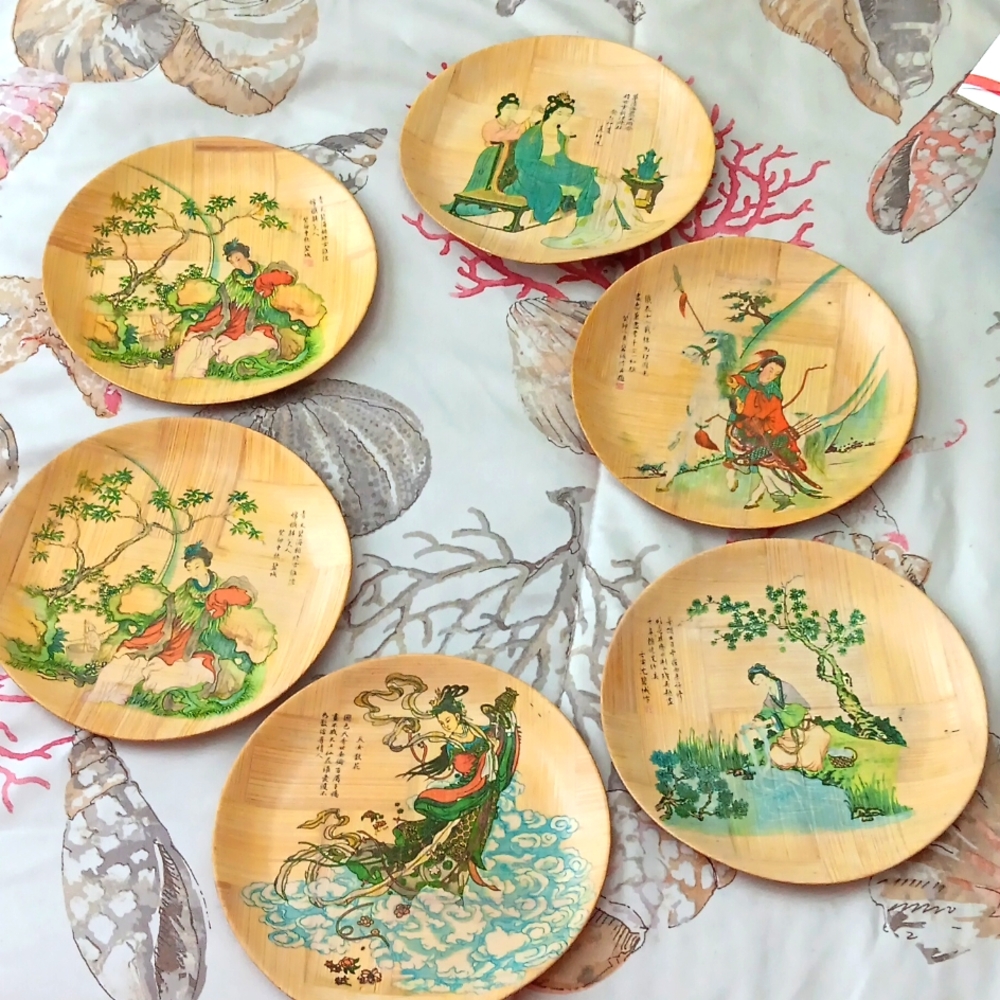 Vintage Bamboo Decorative Plates